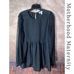 Motherhood Maternity-Black Lace accent LS Top w/sheer pattern sleeves-Sz L-NWOT
